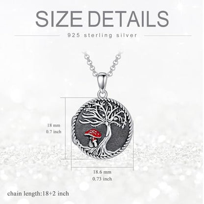 Round Locket Necklace 925 Sterling Silver Filigree/Flower Locket Necklace That Holds Pictures Birthday Christmas Jewelry Gifts for Women - color: 08-Tree of Life Mushroom Locket