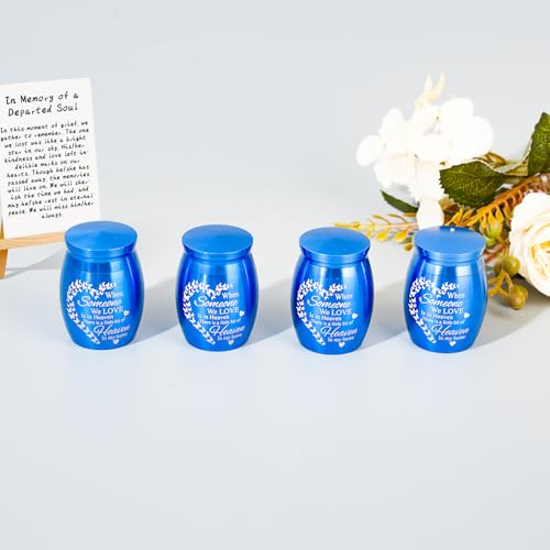 Mini Urns for Ashes Keepsake Set of 4, Small Cremation Keepsake Urns for Human/Pet Ashes, Memorial Sharing Urns for Family & Loved Ones - Blue