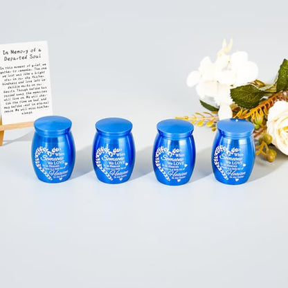 Mini Urns for Ashes Keepsake Set of 4, Small Cremation Keepsake Urns for Human/Pet Ashes, Memorial Sharing Urns for Family & Loved Ones - Blue