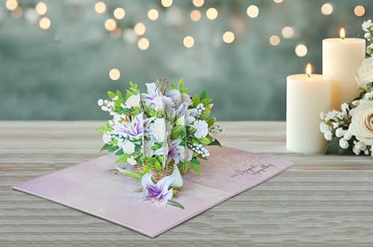 Purple Lilies Basket Pop Up Sympathy Cards with Envelopes, 6x8 in Sorry for Your Loss Card, Religious Pop Up Sympathy for Loss of Loved one, Mother, Father, Husband (Purple Lilies Basket) - color: Purple Lilies Sympathy