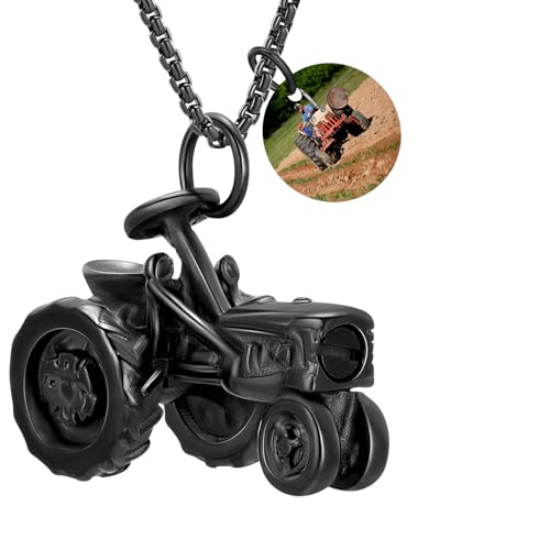 Oinsi Men Keepsake Jewelry Stainless Steel Farm Tractor Cremation Necklace For Ashes For Dad Memorial Urn Necklace Pendant - color: Customize-Image