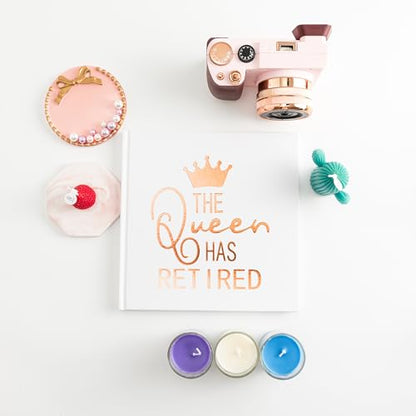 Calculs Retirement Party Guest Book for Mom The Queen Has Retired Guestbook Polaroid Picture Book 8.5” Square Hardcover Blank Pages for Instax White Cover Rose Gold Stamping - style: Contemporary