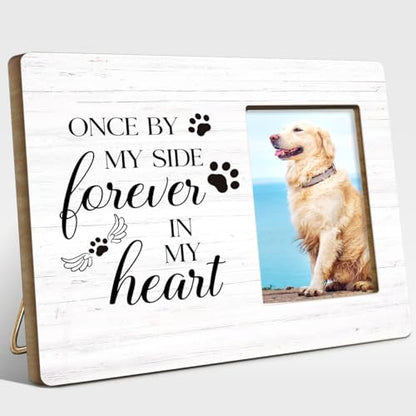 Pet Memorial Gifts for Dogs,Sympathy Gift for Loss of Dog,Remembrance Gifts for Loss of Dog,Once by My Side Forever in My Heart Wood Picture Frame - style: forever in my heart