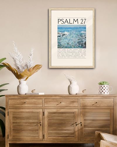 EcoHest 16x20 in Psalm 27 Ocean Framed Bible Verse Christian Wall Art - color: Framed Psalm 27, size: 20"L x 16"W