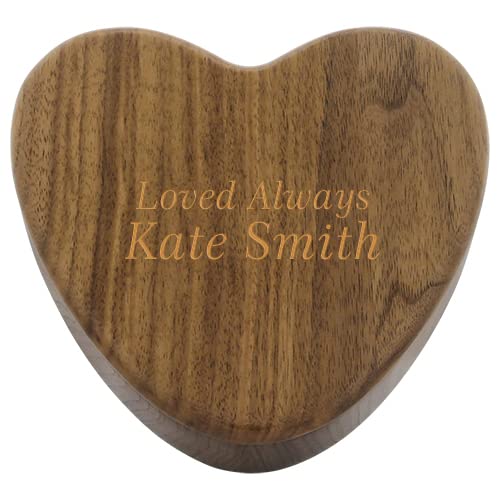 Custom Engraved Devoted Heart Walnut Keepsake Urn Box, Heart Shaped Wooden Box for Cremated Ashes or Mementos, Keepsake Sized Cremation Urn for Ashes