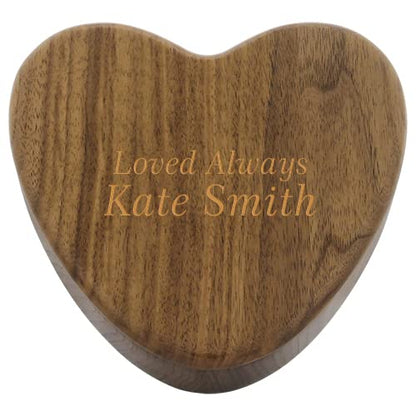 Custom Engraved Devoted Heart Walnut Keepsake Urn Box, Heart Shaped Wooden Box for Cremated Ashes or Mementos, Keepsake Sized Cremation Urn for Ashes