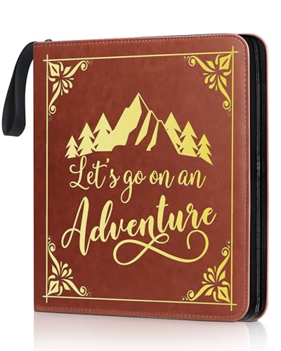 Adventure Leather Photo Album 4x6 200 Photos, DIY Scrapbook with 50 Sheets and 20 Blank Kraft Sheets, Travel Souvenir Diary Photo Book for Family Wedding Baby and Holiday Pictures - color: Brown-text