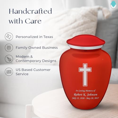 Geturns - Adult Personalized Simple Cross Cremation Urns for Human Ashes I Large Bright Red Funeral Urn for Men and Women I 200 lbs - color: Bright Red