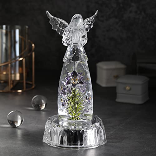 Praying Angel Acrylic Statue 8.6”H LED Lighted Christmas Decor | LED Acrylic Praying Angel Statue Symbol Of Peace Luck Dual Power Night Light Ornament For Holiday Mother’s Day Gifts
