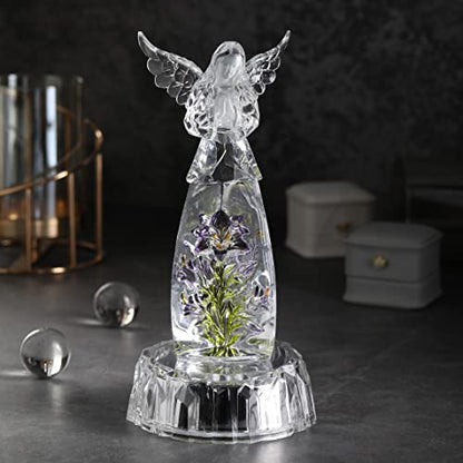 Praying Angel Acrylic Statue 8.6”H LED Lighted Christmas Decor | LED Acrylic Praying Angel Statue Symbol Of Peace Luck Dual Power Night Light Ornament For Holiday Mother’s Day Gifts