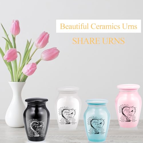 4PCS Ceramic Urns for Ashes, Small Memorial Keepsake Set, Tree of Life | Handcrafted Ceramic, Secure Lid, Compact 2.75" Size, Sharing Set, Filling Spoon & Presentation Box Included