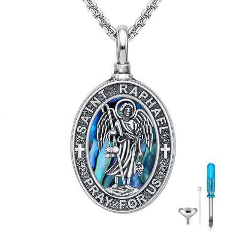 ONEFINITY Religious Urn Necklace for Ashes 925 Sterling Silver Cross/Angel Wing/Butterfly/Raphael Abalone Shell Pendant Necklace Cremation Memorial Keepsake Jewelry Gift for Ashes of Loved One Women - style: Raphael