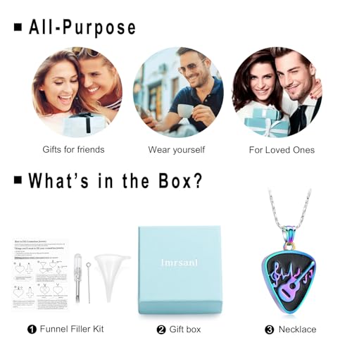 Imrsanl Guitar Pick Cremation Urn Necklace for Ashes - color: Colorful-Guitar Pick