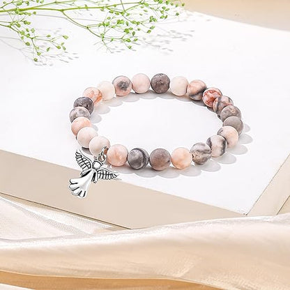 QWNHONEY Memorial Gifts for Loss of Loved Sympathy Remembrance In Memory of Mother Father Pet Bereavement Grief Pink Red Beads Bracelet with Angle Wings Jewelry Gifts for Women - style: Pink-Angel-Your wings were ready