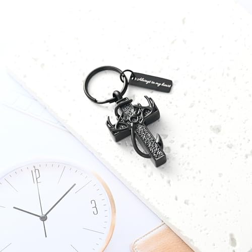 XSMZB Cross Cremation Jewelry Urn Necklace for Human Ashes Fish Hook Memorial Urn Pendant Deer Antler Cross Ashes Holder Keepsake Jewelry - color: Black Always