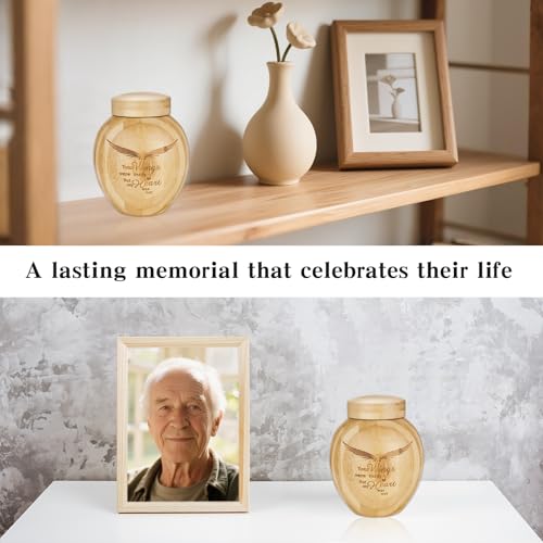 SOITIS Small Urns for Human Ashes-4.3 Inches Bamboo with Wing Pattern, Cremation Urns for Human Ash, Mini Urns for Human Ashes Keepsake Urn Holder, Ash Keepsake - color: Wing
