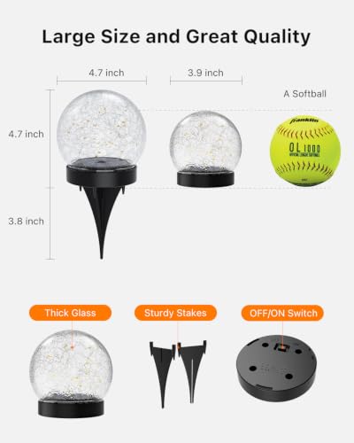 4 Pack 4.72" Warm White Solar Powered Cracked Glass Globe LED Light | Outside Waterproof Decorative Table Ball Lamps, for Garden, Step, Yard, Deck, Pathway, Backyard Decoration Easy to Install - size: 4.72 Inch