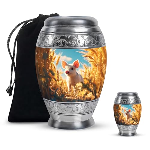 Pig Large Urns for Ashes Adult Female - Cremation Blue Keepsake Urns for Human Ashes Adult Men - Field Funeral Keepsake Urn for Brother and Sister Remains 3 Inch, 10 Inch Set - color: Pig-5, size: Combo-1