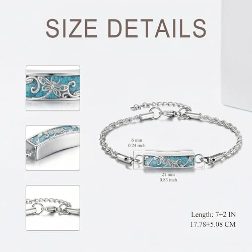 YYB Urn Bracelet for Ashes Hummingbird/Dragonfly/Butterfly/Sunflower Turquoise Locket Bracelet Cremation Memorial Jewelry Mothers Day Gifts for Women - color: Dragonfly