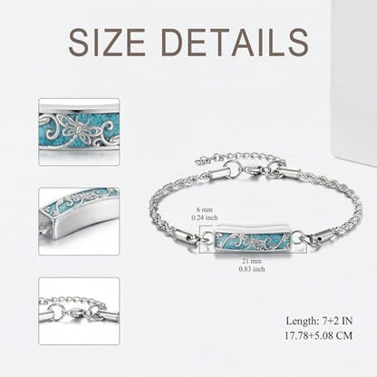 YYB Urn Bracelet for Ashes Hummingbird/Dragonfly/Butterfly/Sunflower Turquoise Locket Bracelet Cremation Memorial Jewelry Mothers Day Gifts for Women - color: Dragonfly
