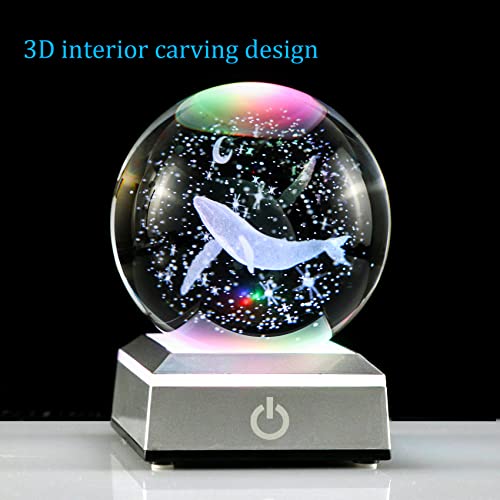 3D Engraved Whale Crystal Ball Whale Gifts, with Silver LED Base 3.15'' - color: Whale