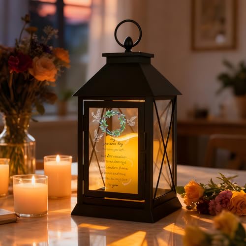 Memorial Candle Lantern with Flickering LED Candle and Remote Control Bereavement Sympathy Gifts in Memory for Loss of Son Remembrance Gift (Son) - color: Son