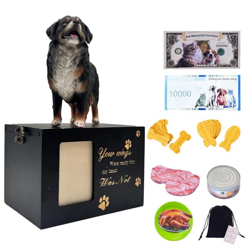Pet Urns for Dogs – Wooden Dog Urns for Ashes with Bernese Mountain Dog Figurine, Locking Frame Dog Urn Box, Small Pet Urns for Cats or Dogs, Pet Ashes Keepsake Memorial Display - color: Bernese Mountain Dog 3663, size: Black framed urn