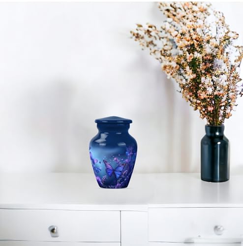 Butterfly Cremation Urn for Ashes - Keepsake Set of 2 - color: Blue Butterfly, size: 3 inch (2 pieces)