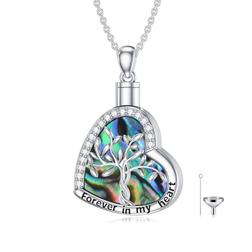 925 Sterling Silver Urn Necklace for Ashes, Teardrop/Tree of Life/Sunflower/Dragonfly/Sea Turtle/Celtic Knot/Elephant/Hummingbird Memorial Cremation Pendant Necklaces for Animal Human Ashes - color: A3: Tree of life-Heart