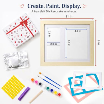 MICKYU Baby Hand and Footprint Kit, Clay Keepsake Frame | 8-Color Paints, Newborn Nursery Picture Frames, Personalized New Mom Gifts for Baby Shower & Registry, 9x11 in, Natural Wood - color: Natural Wood