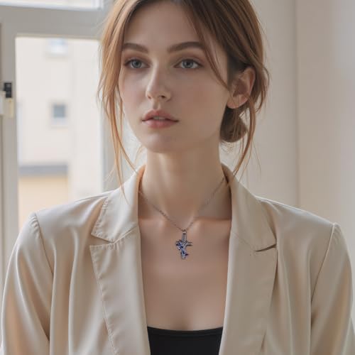 Cremation Jewelry for Ashes Pendant - Butterfly Cross Urn Necklace for Ashes Men Women with Mini Keepsake Urn Memorial Jewelry - color: Silver-Blue