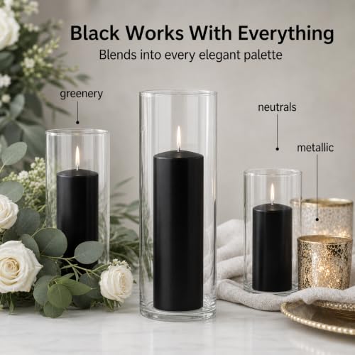 yummi Set of 36 Slim Pillars and Cylinder Vases - Black - color: Black