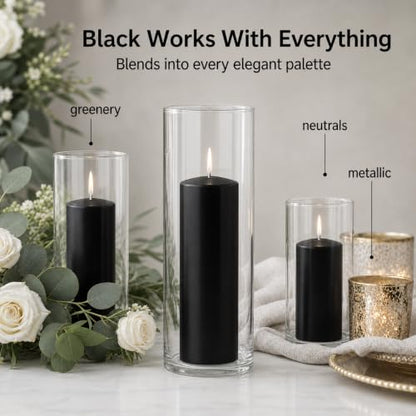 yummi Set of 36 Slim Pillars and Cylinder Vases - Black - color: Black