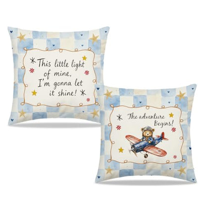 Dibor Inspirational Bear Airplane Nursery Throw Pillow Cover 18x18 Set of 2 - color: Mine