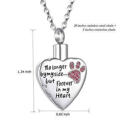 Fashion Pet Cremation Jewelry Stainess Steel Heart Keepsake Ashes Necklace Dog Cat Paw Memorial Urn Pendant - color: Pink