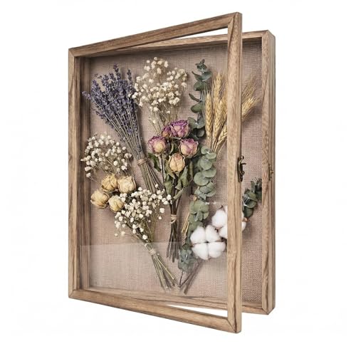 13×16 Shadow Box Frame, Linen Back, Glass Door, Hinge Display Case | shadow box display case features linen back, real glass hinged door, perfect for displaying medals, bouquets, and keepsakes. - color: Carbonized, size: 13×16