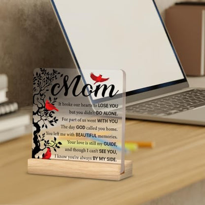 Mother Memorial Gifts in Loving Memory of Mom Desk Decor Sign | Sympathy Gift for Loss of Mom, Home Desk Decorative Sign, Clear, Acrylic, 4 x 4 Inches