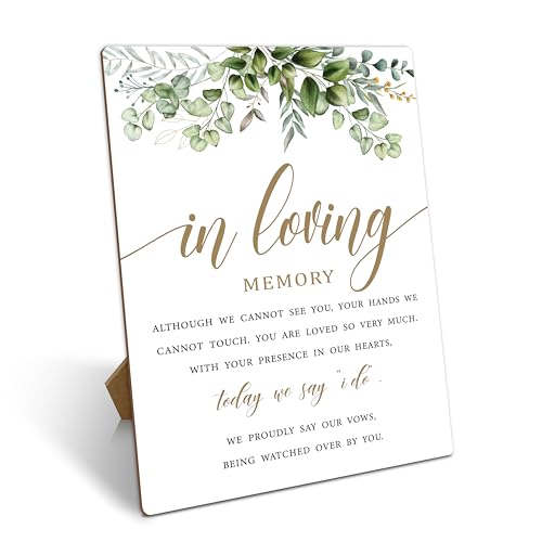 In Loving Memory Wedding Sign With Stand, Classic Elegant 8x10 Wooden Tabletop Decorative Sign for Weddings, Anniversaries, Bridal Showers & Special Events - color: Green 2