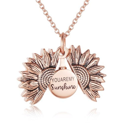 Sunflower Cremation Urn Jewelry For women - color: Rose Gold