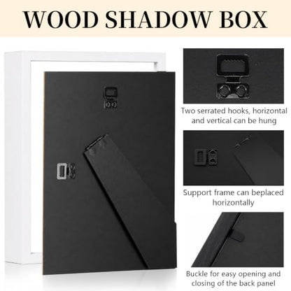 Shadow Box Frame 8"x 10" - 4 Pack Wood Deep Shadowbox with Glass - size: 8x10-4pcs-white