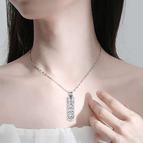 Imrsanl Cremation Jewelry Urn Necklace for Ashes Pendant with Hollow Glass Vial Cylinder Cremation Keepsake Memorial Lockets Ashes Holder for Women Men Pet - color: Silver