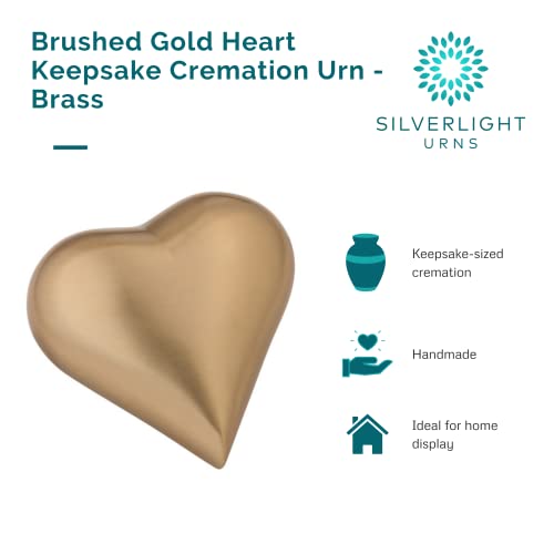 Brushed Gold Heart Keepsake Cremation Urn for Ashes, Brass, Gold Urn, Keepsake Sized Cremation Urn, 3 Inches Wide - color: Brushed Gold