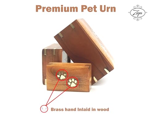 ZIYA Wooden Small Cremation Pet Urn for Dog and Cat Ashes Box | Handmade Wood Memorial Pet Urn | Brass Paws Inlaid | Pet Memorial | Funeral Urns for Pet Ashes | Mini Keepsake | up to 12 Pounds