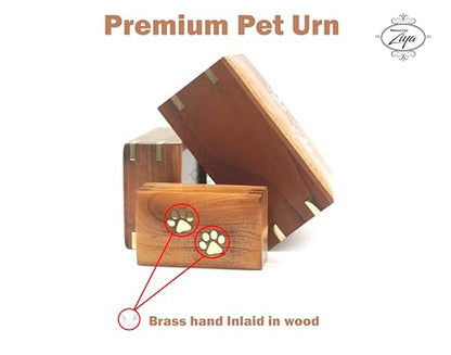 ZIYA Wooden Small Cremation Pet Urn for Dog and Cat Ashes Box | Handmade Wood Memorial Pet Urn | Brass Paws Inlaid | Pet Memorial | Funeral Urns for Pet Ashes | Mini Keepsake | up to 12 Pounds