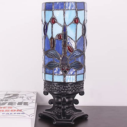 Small Tiffany Table Lamp Blue Dragonfly Style Mini Stained Glass - color: Navy Blue Dragonfly Style