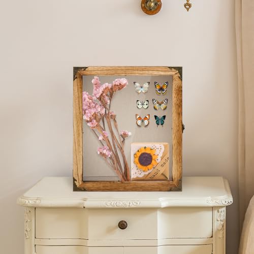 11 x13 Shadow Box Frame, Sturdy Rustic Memory Display Case with Linen Back and Acrylic Door, Picture Frame Wedding Bouquet Memorabilia Medals Photos - size: 11*13 Inch