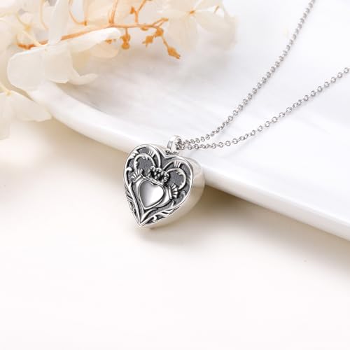 925 Sterling Silver Urn Necklaces for Women Claddagh/Angel Wings/Guitar/Butterfly/Tree of Life Ashes Memorial for Loss Keepsake Jewelry Present Easter Day of the Dead - style: Irish Claddagh