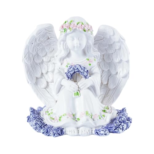 Resin Angel Statues and Figurines Outdoor Garden Statues Guardian Cherub Figure with Floral Wreath Memorial Garden Decor Angel Gifts for Women Yard Lawn Ornaments for Outside - color: Garland in Hand