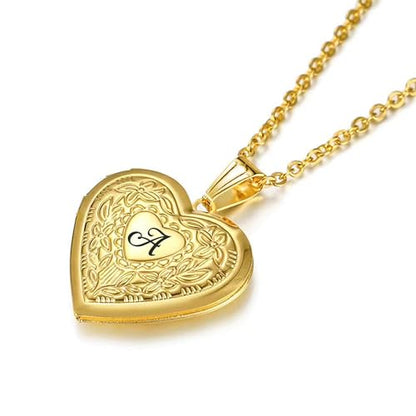 Locket Necklace Holds Pictures Alphabet Initial Letter Love Heart Lockets Photo Memory Locket Necklaces Birthday Gifts - color: Gold, style: AA