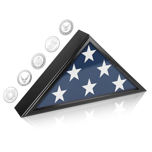Flag Display Case for Burial Flag, 9.5x5' Folded Flag Case for Burial Flag, Wooden Flag Box Display Case with Wall Mount, Flag Holder for Veteran Burial Flag Display Case, Military Flag Frame (Black) - color: Black